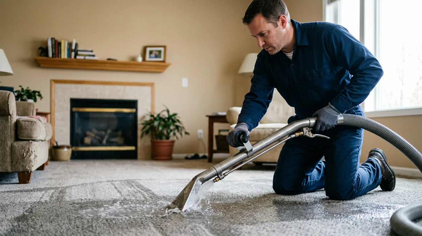 Water damage restoration technician working near Hannibal, MO